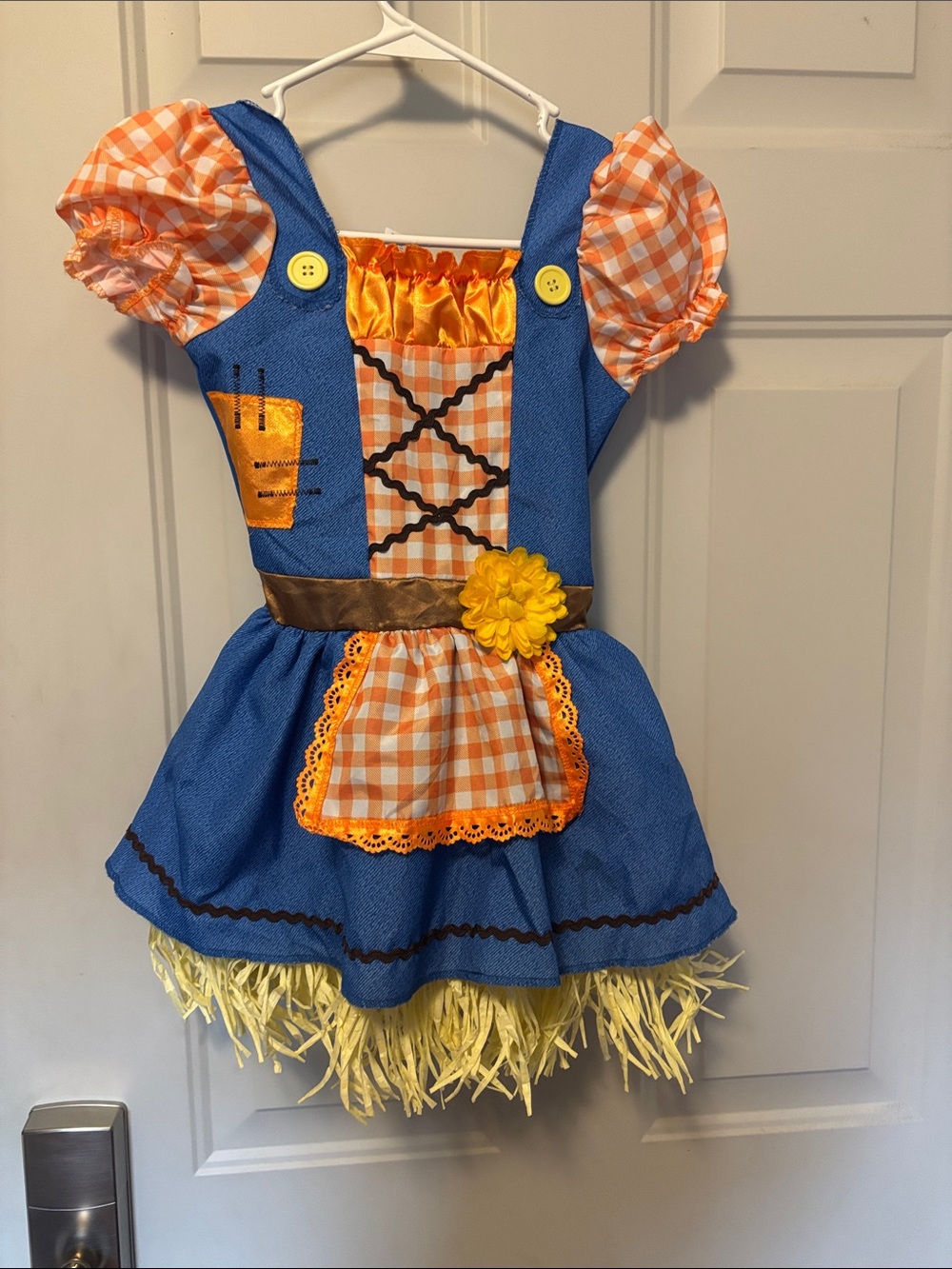 Source Unknown Blue and Orange Plaid Farm Girl Costume with Yellow Accents